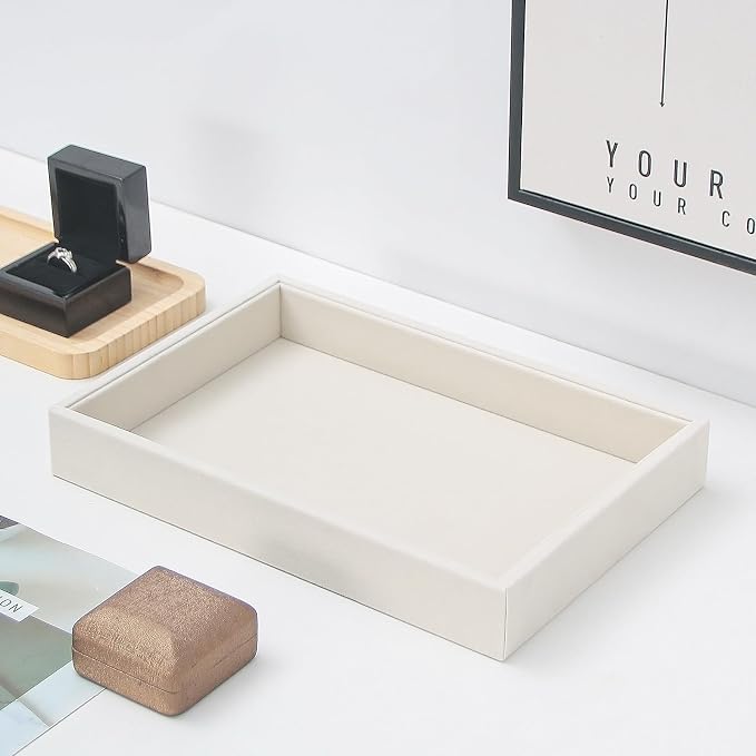 Bedside Organizer Tray, Desktop Storage Tray for Jewelry, Sunglass, Phone, Watch, Perfume,Lipstick, Nightstand Desk-top Catchall Tray, Multi-use Holder Tray for Desk Drawer (Beige 1Grid)