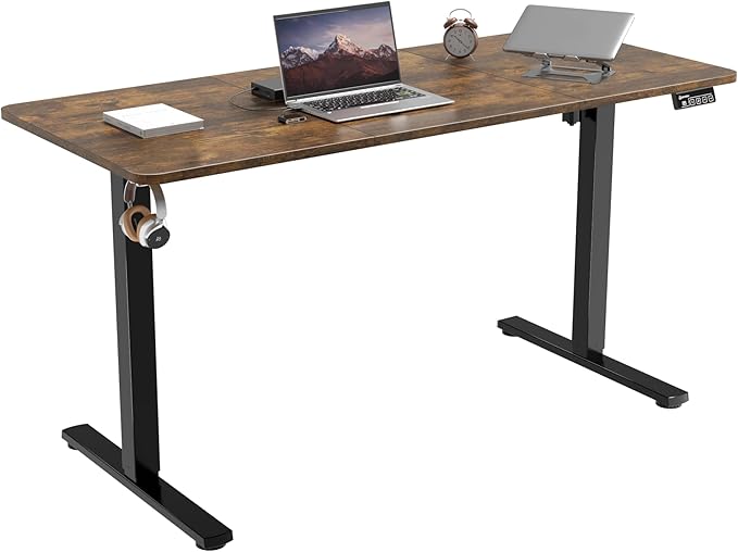 55"x24" Standing Desk, Height Adjustable Sit-Stand Home Office, Brown | Electric Adjustable Standing Desk, Sit to Stand Computer Office Desk with Splice Board, Memory Preset, Lifts 28.7''-46.5"