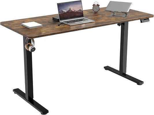 55"x24" Standing Desk, Height Adjustable Sit-Stand Home Office, Brown | Electric Adjustable Standing Desk, Sit to Stand Computer Office Desk with Splice Board, Memory Preset, Lifts 28.7''-46.5"