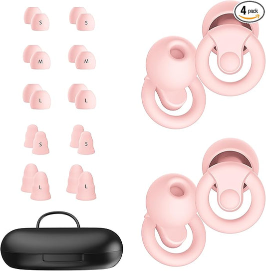 Ear Plugs for Sleeping Noise Cancelling | 2 Pairs Noise Reduction Earplugs for Sleep,Deep Focus,Snoring Blocking,Airplane, 33dB - 38dB Reusable Hearing Protection Silicone & Foam Ear Tips (Pink)