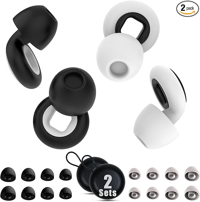 Ear Plugs for Sleeping Noise Cancelling, 2 Sets Ultralight Reusable Sleep Earplugs with 8 Ear Tips, Silicone Hearing Protection Ear Plugs for Concert and Travel,Focus, Soft Earplugs for Sleep