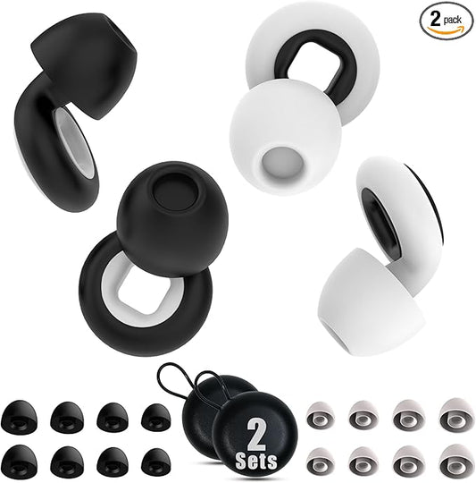 Ear Plugs for Sleeping Noise Cancelling, 2 Sets Ultralight Reusable Sleep Earplugs with 8 Ear Tips, Silicone Hearing Protection Ear Plugs for Concert and Travel,Focus, Soft Earplugs for Sleep