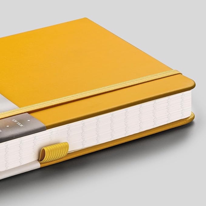 EMSHOI A5 College Ruled Notebook, 256 Numbered Pages 120GSM Ink-Proof Faux Leather Hardcover Lay-Flat Lined Journal for Work Office School Travel Writing, Small 5.75" x 8.38", Yellow