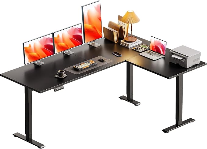 Casaottima 63 Inch Reversible L Shaped Electric Standing Desk, Ergonomic Height Adjustable Desk, Large Lift Corner Stand up Table for Workstation, Home Office, Reception Room, Black