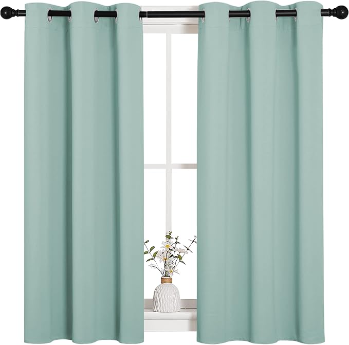 NICETOWN Aqua Blue Thermal Insulated Curtains Blackout Draperies, Window Treatment Solid Grommet Room Darkening Drape Panels for Bedroom (Set of 2, 34 by 45 inches Long)