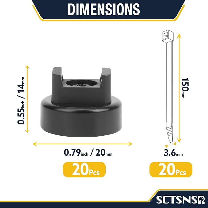 Magnetic Cable Holder, 20mm Zip Tie Mounts, Wire Holder, Cable Clips, Magnet Cable Tie Holders, Black Multipurpose Management, 20pcs Magnets With 20pcs Cable Zip Ties