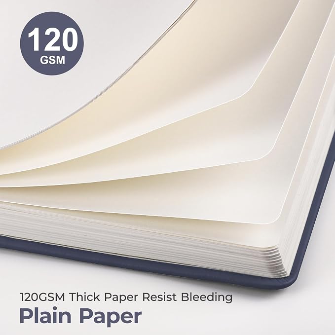 AHGXG Blank Journal Notebook, 160 Pages, A5 Medium Size (5.7'' x 8.3''), 120 GSM Thick Paper, Leather Hardcover, for Sketching, Drawing, Painting (Blue)