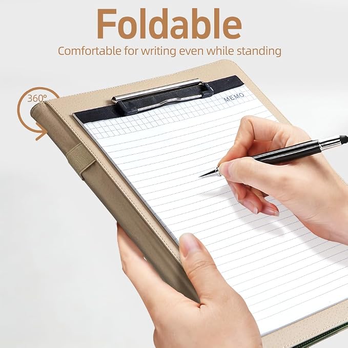 PU Leather A4 Clipboard Portfolio, Resume Padfolio Business Case | Features 25 memo sheets & pen holder. Durable PU leather for job interviews, office meetings & travel. Professional & sleek.