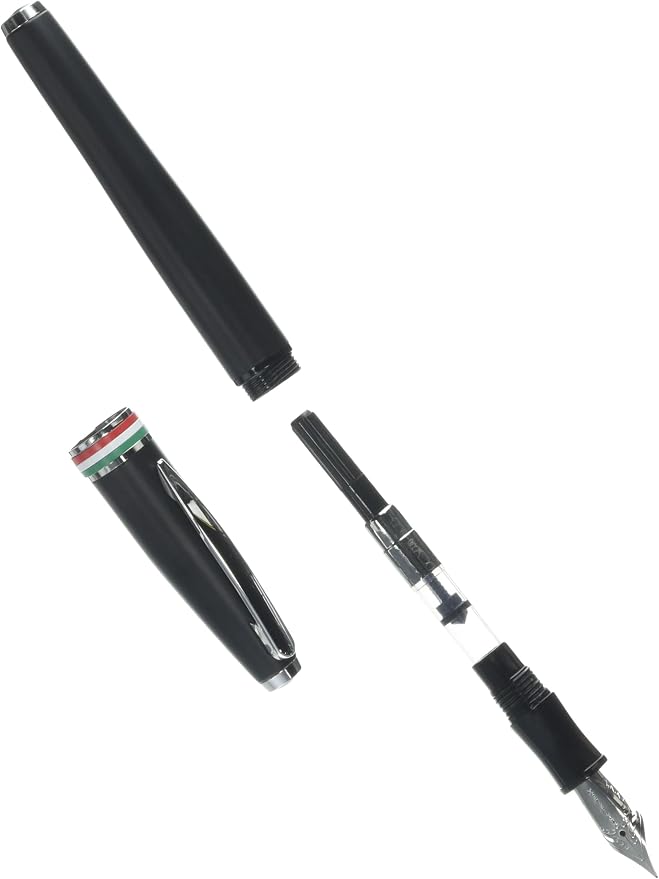 Monteverde USA Aldo Domani Italia Fountain Pen Matte Black - Flex Nib - Luxury Writing Pen - Italian Design - JoWo Stainless Steel Nib - Smooth Ink Flow - Refillable - Gift Box Included