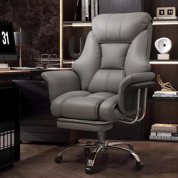 Big and Tall Office Chair Wide Seat Ergonomic Leather Executive Desk Chair with Leg Rest, Heavy-Duty 550 lbs Adjustable Height Computer Gaming Chairs