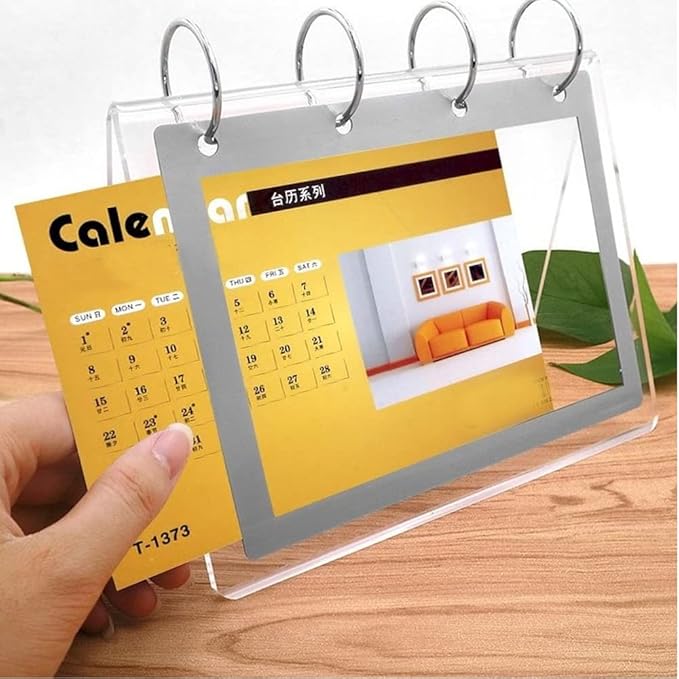 Acrylic Calendar Organizer Photo Sign Menu Stands Desk Tabletop Flip Album with PVC Pocket Display Newly Calendar Photo,4x6inch, 7 Pockets-14 Sides, Clear
