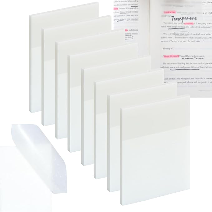 YOUDEFUL Transparent Sticky Notes, 3"x3.74" Clear Sticky Notes, Waterproof Translucent Sticky Note Pads for Books Annotation, See-Through Clear Translucent for Back to School, Office Supplies
