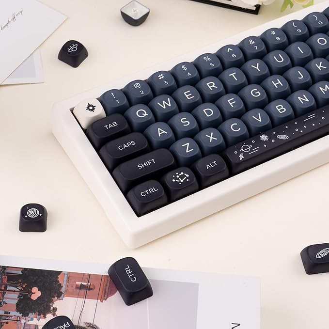MOA Keycaps 126 Keys PBT Keycaps Dye-Sublimation Custom Keyboard Key Caps Set for Cherry Gateron MX Switches Mechanical Keyboards, Black Blue Space Theme Key Caps