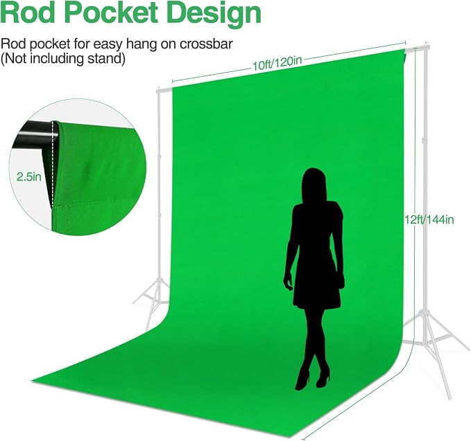 Green Screen Backdrop, 10x12ft (WxH) Photography Chromakey Greenscreen Background Sheet, Polyester Collapsible Green Backdrop Curtain for Streaming, Meeting, Photoshoot, Video Recording