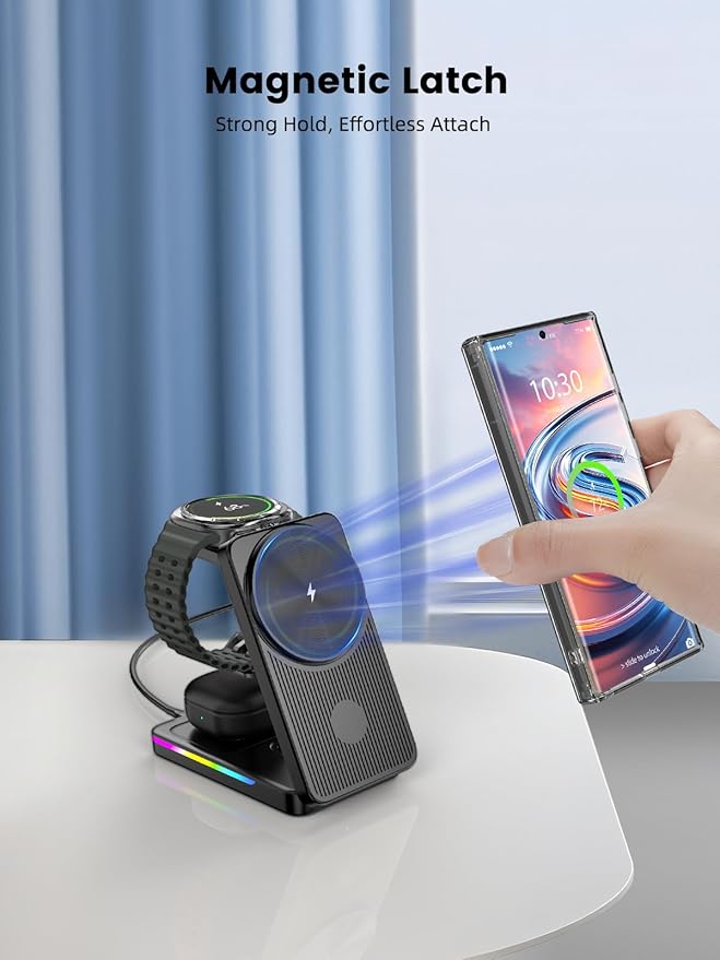 Wireless Charger for Samsung, 3 in 1 Charging Station for Samsung - Magnetic Android Charging Station for Galaxy S26 Ultra, Z Fold/Flip & Buds4 Pro - Nightstand Organizer & Bedside Charger for Travel