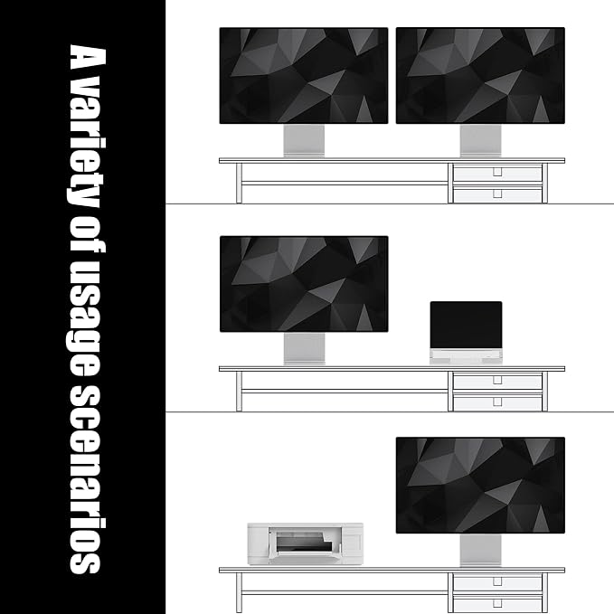 FENSULN Dual‑Tier Monitor Stand Riser with Drawers, Desktop Organizer Shelf Storage for Computer Screen 2 Monitors, Supports for PC Computer Monitor, Printer, Heavy TV Riser Black