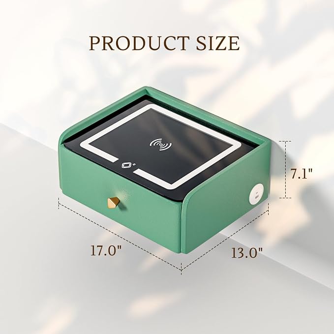 HOMEMORE Floating Nightstand with Charging Station Bedside Table LED Smart Bedside Table Wall Mounted Nightstand Green