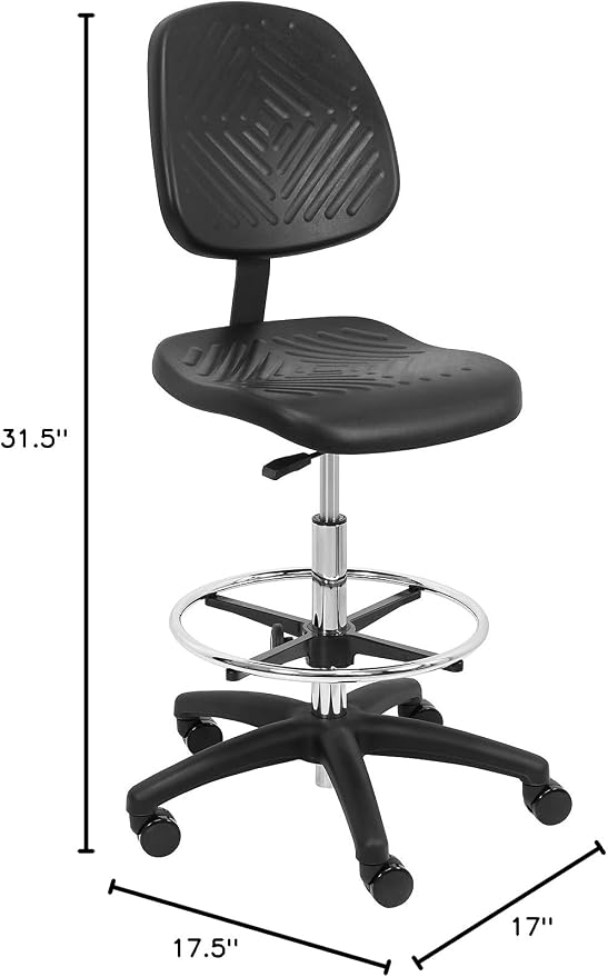 BenchPro High Back Deluxe Polyurethane Chair with 18” Adjustable Footring and Heavy Nylon Base, 21.5"-31.5" Height Adjustment, 450 lbs Capacity