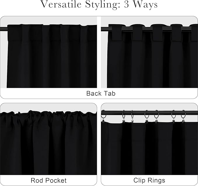 PONY DANCE Black Blackout Living Room Curtains 84 inches Long - Back Tab Thermal Insulated Black Out Window Drapes for Bedroom, Room Darkening Sliding Door Curtains 2 Panels Set, W42 x L84
