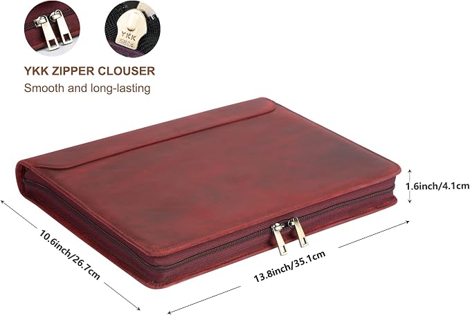 Personalized Genunie Leather Portfolio Binder, Customized Leather Portfolio for Men,3 Ring Binder Business Portfolio for Women, Organizer for A4 Legal Sized Notepad, Customized Gift, Red