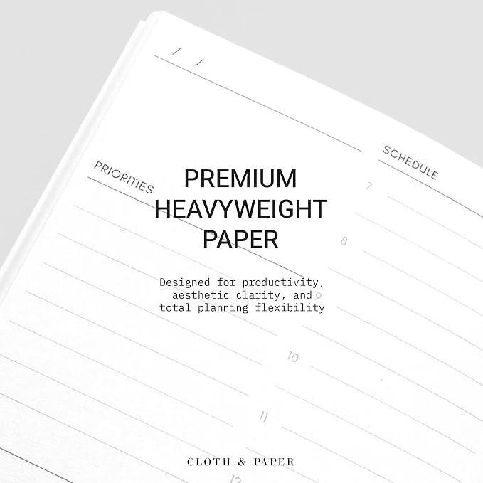 Cloth & Paper Travel Notebook | Undated Daily Planner – Verona | A5 Slim Daily Planner 4.3" x 8.3" | Productivity Planner with Schedule, Priorities & Task Layout for Daily Planning – Soft Touch Cover