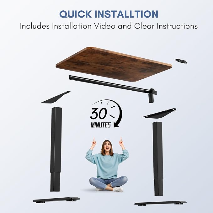 Furmax Electric Height Adjustable Standing Desk Large 40 x 24 Inches Sit Stand up Desk Home Office Computer Desk Memory Preset with T-Shaped Metal Bracke, Brown