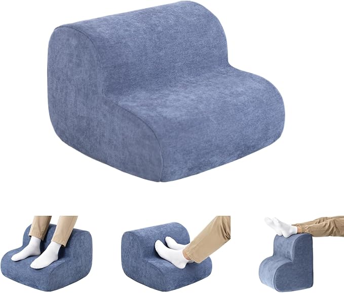 Foot Rest for Under Desk at Work, Ergonomic 2-Height Sponge Foot Stool for Office, Home, Sofa & Gaming Chair, Desk Accessories Footrest Cushion to Support Legs, Relax Ankles & Relieve Pain(A-Blue)