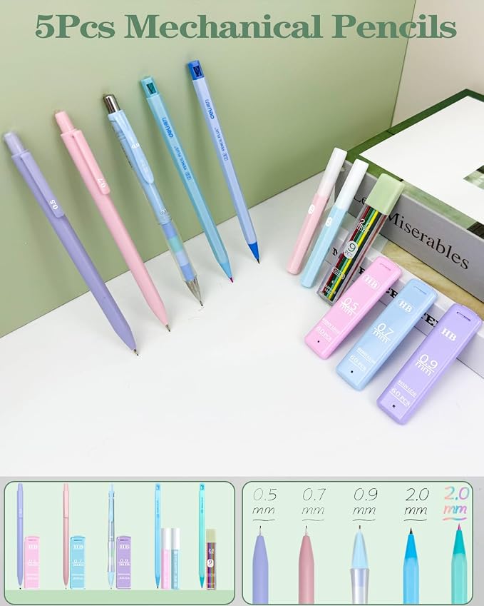 JIZHIYUAN 54PCS Aesthetic Office Supplies with Large Pencil Case,12 Pastel Highlighters,5 Black & 6 Color Ink Gel Pens, 6-in-1 Ballpoint Pen,5 Mechanical Pencils 0.5-2.0mm Stationary Set(Green)