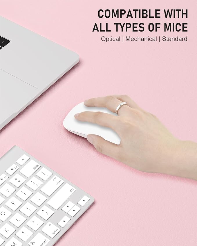 Desk Pad, 30" x 14" PU Leather Non-Slip Desk Mat Large Mouse Pad for Desktop, Waterproof Laptop Computer Writing Mat for Office, Home, Work, Gaming, Light Pink