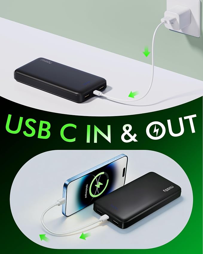 Miady 2-Pack Portable Charger PD 22.5W Power Bank 20000mAh Battery Pack | 74Wh丨Fast Charging丨3 Outputs 2 Inputs丨High Capacity丨Compatible with iPhone 17 iPad Android etc丨for Travel Camping丨Black+White