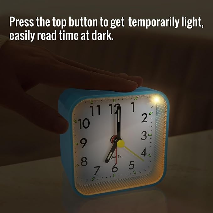 Lamisola Small Battery Operated Analog Alarm Clock for Bathroom, Travel Clock, Quieter Bedrooms Desk Bedside Clocks for Kids Teen, Blue