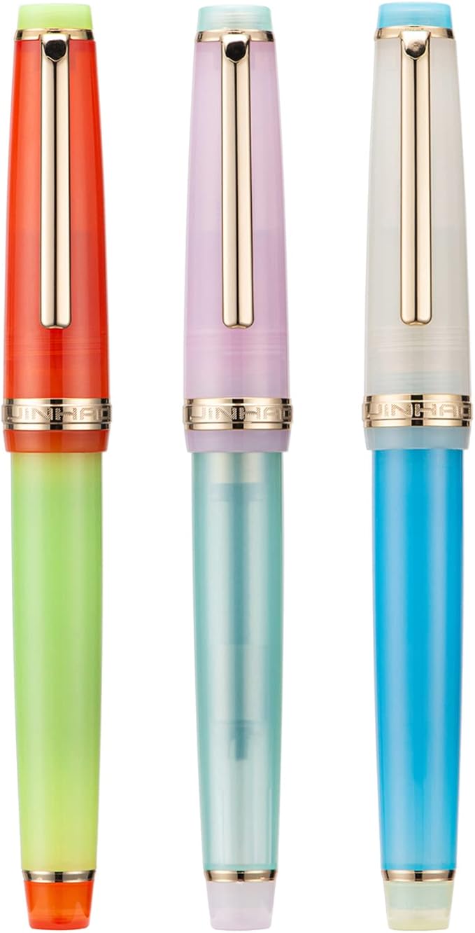 3 Piece Jinhao 82 Fountain Pen Elegant Mixed Macaron Fine Point Gold Trim Pen with Converter Set
