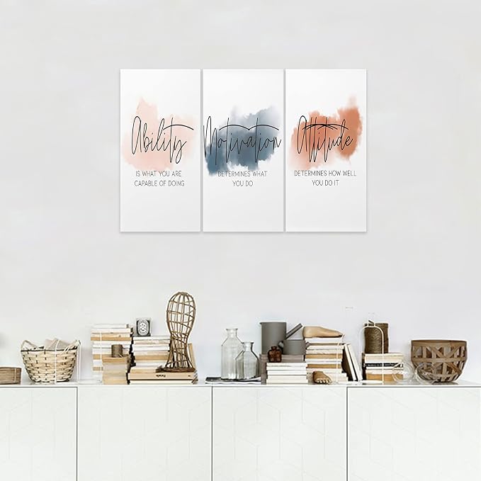3 Piece Inspirational Canvas Wall Art, Quotes Motivational Mindset Print Pictures for Office Wall Decor, Triptych Entrepreneur Poster Framed Artwork for Women Men Home Decor Ready to Hang 12”x24”x3Pcs