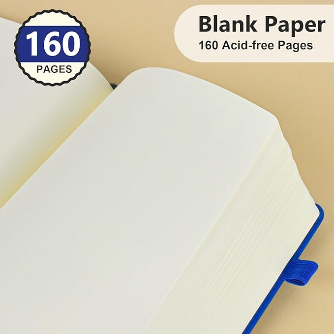 PERCUN Blank Journal Ntebook for Men & Women, 160 Pages Leather Journals for Writing, Drawing Sketch Book,5.9" x 8.5" Hardcover Sketchbook, Unlined Notebooks for Work, School, Art (Navy)