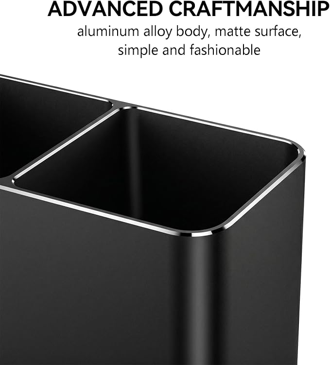 Pen Holder for Desk, Dual-Slot Pencil Cup Metal Pen Organizer for Office | Aluminum Alloy Body, Minimalist Design, Non-Slip Silicone Base, Protective Felt Base Pad