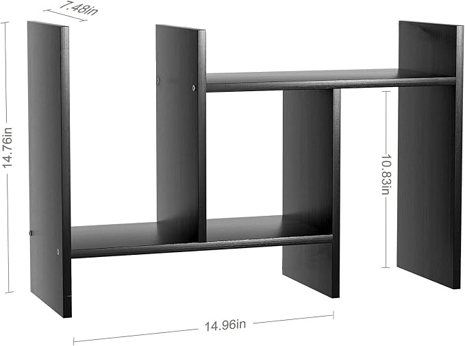 Desk Shelves Wood Desktop Orgnizer Shelf.Office Organization for Top of Desk Organizers and Accessories Bookshelf Shelving,Adjustable Tier H-Shape Mini Bookcase(Black)