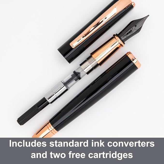 Monteverde USA Impressa Fountain Pen Black with 18 Karat Rose Gold Trim - Broad Point - JoWo German Nib