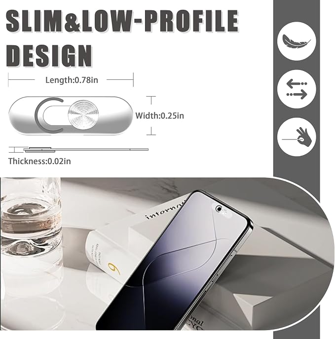 Front Camera Cover Compatible for Smartphones,Webcam Cover Compatible for Pixel/Galaxy/iPad,Protect Privacy and Security,Camera Slide Protection,2 Pack-Silver