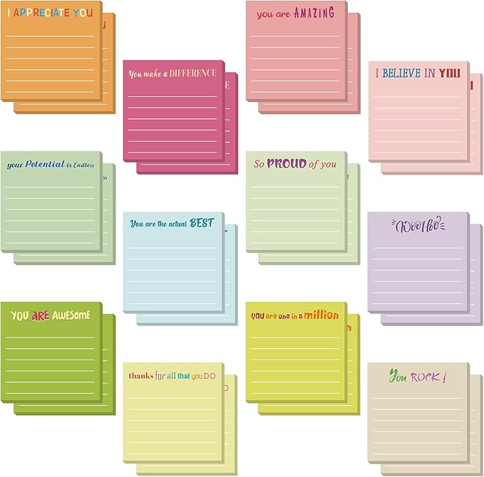 Yinder 24 Pcs Inspirational Sticky Notes Thank You Gift Motivational Sticky Note Pad Employee Appreciation Gift Bulk for Staff Coworker Teacher Nurse Office Groups 3 x 3'' (Appreciation,Macaroon)
