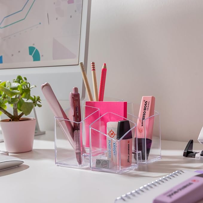 HAN 17450-23, Scala Desk Tidy. Exclusive Design Meets Function: Elegant, Glossy and Expandable. with 4 compartments und Card Holder, Transparent Crystal-Clear