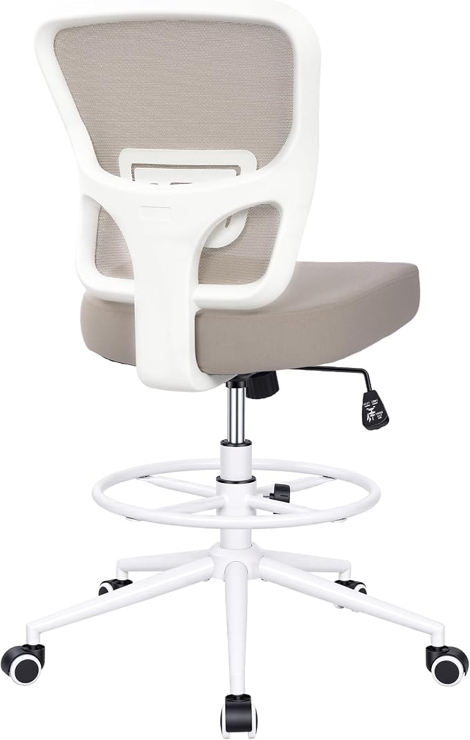 Armless Drafting Chair Tall Office Chair for Standing Desk - Adjustable Height Mesh Ergonomic Stool with Foot Ring, Rolling Counter Height Computer Chair for Small Spaces & Home Office