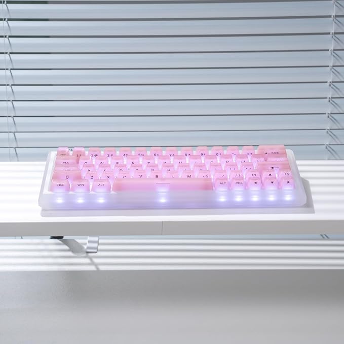 Crystal Transparent Keycaps, Pink PC MDA Profile, 115 Keys Custom Set for Cherry MX Mechanical Gaming Keyboards, RGB Compatible (Pink Side Printed)