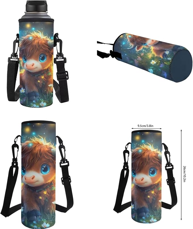 Ystardream Elementary School Backpack for Girls Lovely Highland Cow Backpack and Lunch Box Set for Boys 4 Pcs School Bags for Teen Student Back To School Book Bag with Pencil Case,Water Bottle Sleeve