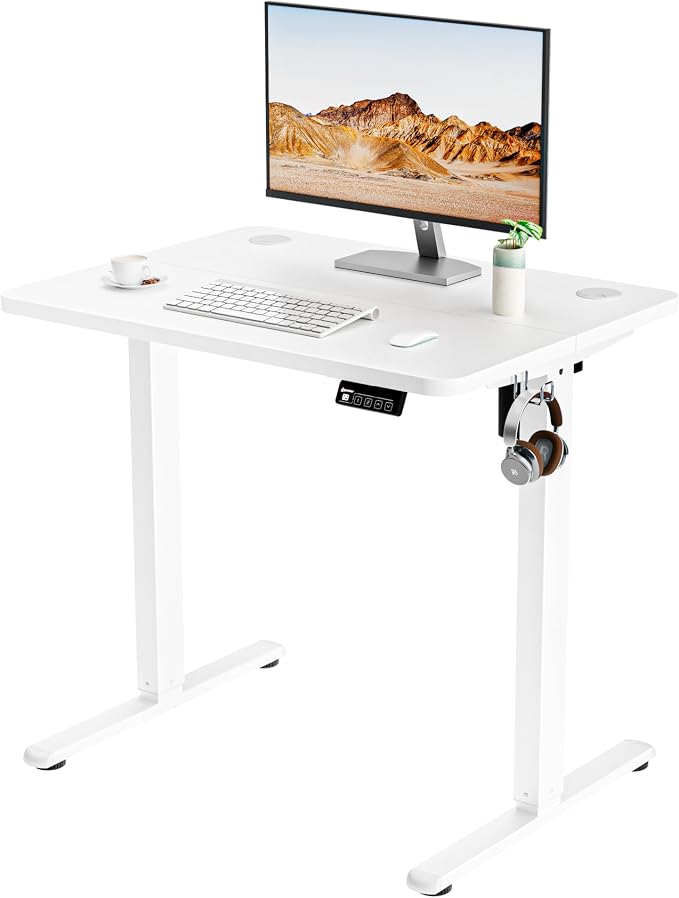 Small Standing Desk, 32"x24" Height Adjustable Sit-Stand Home Office, White | Electric Adjustable Standing Desk, Sit to Stand Computer Office Desk with Splice Board, Memory Preset, Lifts 28.7''-46.5"