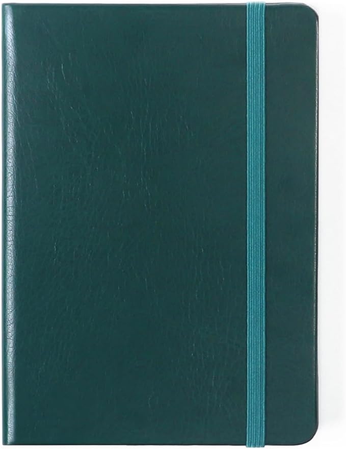 Dotted Journal Notebook 4 x 5.6 in (A6), 160 Pages, PU Leather Hardcover, 100gsm Thick Paper, Pocket Bullet Journal for Ideas, Planning & Notes, Planning Card Included (2025) (Dark Green)