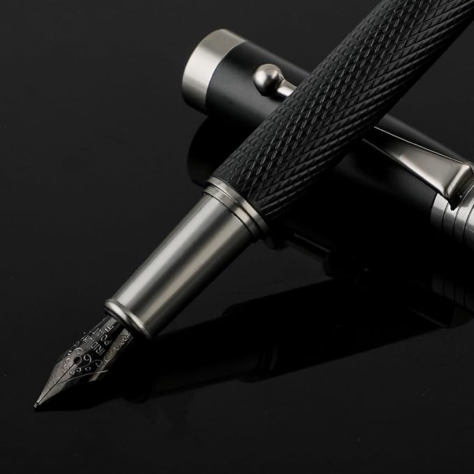TIESOME Luxury Fountain Pen Set, Metal Fountain Pen with 6 2.6mm Ink Cartridges Smooth Writing Calligraphy Pens for Journaling Gift Office Business (0.5mm fine point)