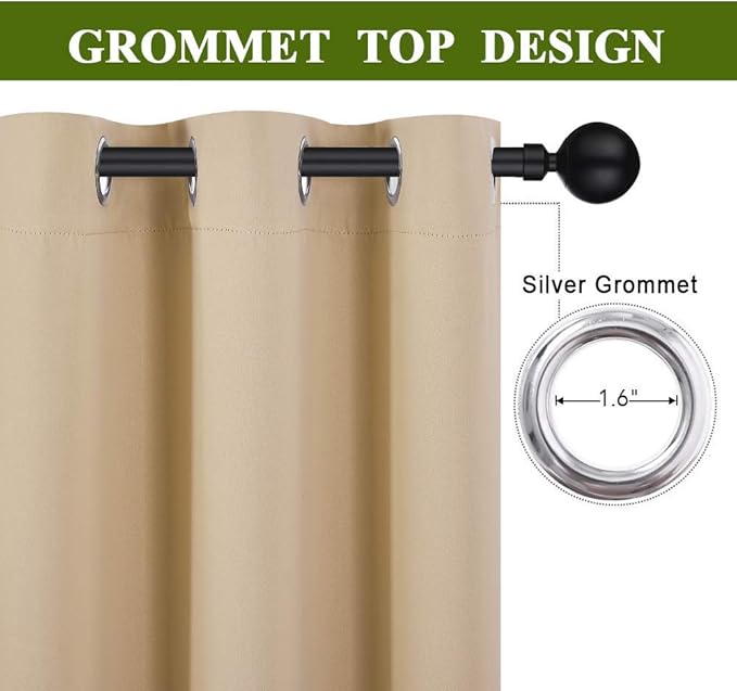 NICETOWN Thick Blackout Curtain and Drape - (120 x 84, Biscotti Beige, 1 Panel) Thermal Insulated Grommet Top Window Drapery for Bedroom, Block Out Light Curtain Panel