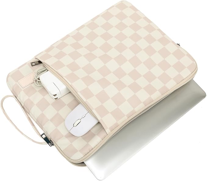 Laptop Sleeve 13.3 inch14 Inch, 15.6inchWater Resistant Traveling Computer Cover with Handle, Shockproof Protective Carrying Laptop Case (Y8-Khaki Checker, 12.5 inch-13.5 inch)