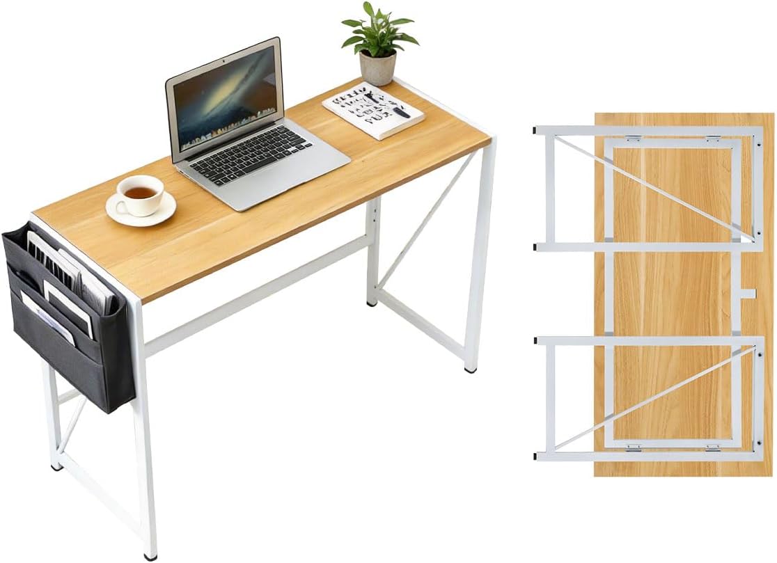 Modern Folding Desk Writing Computer Desk, Beige, 31.5 inch