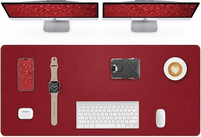 AFIING Large Desk Mat 55" x 24" - PU Leather Desk Pad Protector, Waterproof Non-Slip Extended Mouse Pad for Office Desk, Keyboard, Laptop and Home Workspace Red